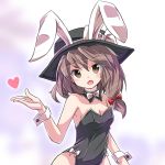  1girl animal_ears bare_shoulders bow bowtie breasts brown_eyes brown_hair bunnysuit cleavage detached_collar hat heart looking_at_viewer rabbit_ears ryogo short_hair solo touhou usami_renko 