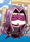  1girl april_fools blindfold chibi fate/grand_order fate/stay_night fate_(series) long_hair purple_hair rider riyo_(lyomsnpmp) 