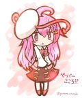  1girl ahoge alternate_costume artist_name blush bow bowtie hata_no_kokoro mask open_mouth pink_eyes pink_hair red_shoes shoes simple_background skirt solo touhou translation_request yurume_atsushi 