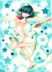  1girl adapted_costume anchor bikini black_hair breasts dated grey_eyes hat ladle looking_at_viewer marker_(medium) mosho murasa_minamitsu navel neckerchief open_mouth outstretched_arms sailor_collar sailor_hat sarong signature solo standing standing_on_one_leg star swimsuit touhou traditional_media under_boob watercolor_(medium) white_bikini 