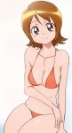  1girl bikini breasts brown_eyes brown_hair happinesscharge_precure! looking_at_viewer manji_(tenketsu) oomori_yuuko orange_bikini precure short_hair sketch smile solo swimsuit 