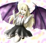  1girl ao-shiba bat_wings blonde_hair kurumi_(touhou) legs_up long_hair open_mouth solo touhou touhou_(pc-98) wings yellow_eyes 