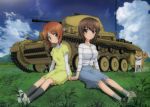  casual dog girls_und_panzer highres holding_hands military military_vehicle nishizumi_maho nishizumi_miho panzerkampfwagen_ii siblings sisters tank vehicle 