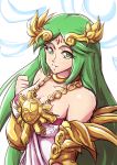  1girl bare_shoulders green_eyes green_hair kid_icarus long_hair mazume palutena smile solo upper_body white_background 