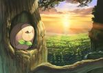  atelier_pocket beach bird closed_eyes clouds forest head_tilt lens_flare nature no_humans ocean owl pine_tree pokemon pokemon_(creature) pokemon_(game) pokemon_sm river rowlet shade sky solo sunrise tree 