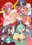  6+girls aki_maki_yuu animal_ears apron arm_cannon ascot bat_wings blonde_hair blue_eyes blush braid brown_hair cat_ears checkered closed_eyes crescent crystal curtains dress eyeball fang flandre_scarlet flower green_dress green_eyes green_hair hair_ribbon hairband hat hat_ribbon head_wings heart heart_of_string highres hong_meiling izayoi_sakuya kaenbyou_rin koakuma komeiji_koishi komeiji_satori long_hair long_sleeves looking_at_another looking_at_viewer mob_cap multiple_girls one_eye_closed open_mouth outstretched_arms patchouli_knowledge pointy_ears puffy_sleeves purple_hair red_eyes redhead reiuji_utsuho remilia_scarlet ribbon rose shirt short_hair short_sleeves siblings side_ponytail sisters skirt skirt_set skull smile star string third_eye touhou twin_braids v vest violet_eyes waist_apron weapon white_hair wide_sleeves window wings wrist_cuffs 