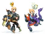  1boy 1girl absurdres behemoth brown_hair chibi chocobo final_fantasy highres horns lann_(world_of_final_fantasy) monster official_art reynn_(world_of_final_fantasy) riding spiky_hair square_enix tama_(world_of_final_fantasy) world_of_final_fantasy 