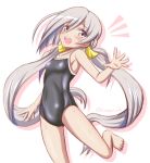  1girl barefoot competition_school_swimsuit grey_eyes grey_hair kantai_collection kiyoshimo_(kantai_collection) long_hair school_swimsuit swimsuit tamayan twintails 