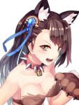  1girl bangs beatrix_(granblue_fantasy) breasts brown_eyes brown_hair cleavage granblue_fantasy highres long_hair saraki solo upper_body 