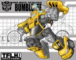  1boy 1girl android autobot bumblebee car character_request glowing humanoid_robot insignia kamizono_(spookyhouse) machine machinery mecha mecha_musume motor_vehicle no_humans open_mouth original robot science_fiction smile transformers vehicle 