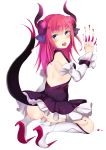 1girl ass bare_shoulders blood blue_eyes demon_tail elizabeth_bathory_(fate/grand_order) fate/grand_order fate_(series) high_heels highres horns kneeling lancer_(fate/extra_ccc) long_hair pink_hair simple_background skirt solo tail tail_raised ura1011 white_background