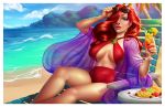  1girl artist_name beach bikini carmen_torres green_eyes hair_over_one_eye jessica_rabbit lips lipstick long_hair makeup red_lipstick redhead see-through solo sunglasses swimsuit who_framed_roger_rabbit 