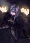  1girl blindfold breasts candle capelet cloak dark_souls_iii dress fire_keeper headband jewelry lips long_hair mask necklace solo souls_(from_software) tagme white_hair ytoy 