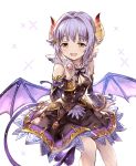  1girl 77gl :d brown_eyes collar demon_girl demon_horns demon_tail demon_wings detached_sleeves granblue_fantasy horns idolmaster idolmaster_cinderella_girls koshimizu_sachiko open_mouth purple_hair short_hair smile solo tail wings 