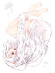  1girl haegiwa long_hair naked_shirt original red_eyes shirt solo white_hair 