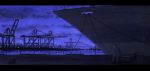  1boy artist_request chin_rest crane crate dock harbor night ocean original reflection scenery ship sitting sky solo 