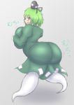  1girl ass blush breast_suppress breasts ghost_tail gigantic_breasts green_eyes green_hair guroo_(shine119) hat highres huge_ass looking_back soga_no_tojiko solo tate_eboshi touhou 