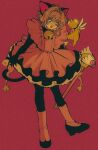  1girl animal_ears boots brown_hair cardcaptor_sakura cat_ears cat_tail female_child full_body green_eyes highres holding holding_wand kero kinomoto_sakura open_mouth pikurusu pink_footwear tail wand 