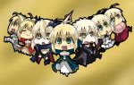  6+girls :3 :d =_= ahoge artoria_pendragon_alter_(fate/grand_order) blonde_hair breasts brown_eyes dark_excalibur dress fate/extra fate/extra_ccc fate/grand_order fate/stay_night fate/unlimited_codes fate_(series) green_eyes holding holding_sword holding_weapon japanese_clothes kimono koha-ace looking_at_viewer matsudora124 multiple_girls navel open_mouth saber saber_alter saber_bride saber_extra saber_lily sakura_saber sleeveless sleeveless_dress smile sword under_boob weapon 
