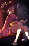  1girl brown_hair elliv highres japanese_clothes kimono kimono_skirt koutetsujou_no_kabaneri mumei_(kabaneri) obi red_eyes ribbon sash solo wide_sleeves 