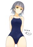  1girl arare_(kantai_collection) arms_behind_back artist_name black_hair competition_school_swimsuit dated kantai_collection kitaminami short_hair solo swimsuit yellow_eyes 