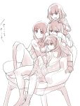  4girls commentary_request fang girls_und_panzer highres itsumi_erika katyusha long_hair monochrome multiple_girls nishizumi_miho shimada_arisu short_hair sitting toritori white_background 