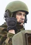  1boy camouflage gloves grey_eyes helmet highres microphone military original pvtskwerl realistic solo solo_focus tagme 