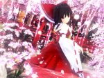  1girl cherry_blossoms hakurei_reimu highres japanese_clothes kurogoma_(glassesgurasan) miko mikumikudance petals solo touhou 