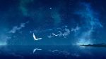  agent_no.9 animal bird blue clouds cloudy_sky commentary_request highres horizon landscape lighthouse milky_way night night_sky no_humans ocean reflection scenery sketch sky star_(sky) starry_sky wallpaper 