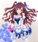  blue_eyes blush brown_hair dress gloves ichinose_shiki idolmaster idolmaster_cinderella_girls long_hair mizuki_makoto smile 