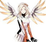  1girl alternate_hairstyle artist_request blonde_hair blue_eyes long_hair mechanical_halo mechanical_wings mercy_(overwatch) overwatch solo wings 