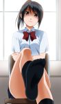 1girl black_hair brown_eyes crossed_arms highres kimi_no_na_wa miyamizu_mitsuha ponytail school_uniform socks solo sumeragi_tomo thighs