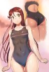  ass commentary_request hair_ornament hairclip kichiroku long_hair love_live! love_live!_sunshine!! one-piece_swimsuit redhead sakurauchi_riko swimsuit yellow_eyes 