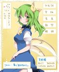  1girl ascot blue_dress collar commentary_request daiyousei dress green_eyes green_hair hair_ribbon hammer_(sunset_beach) long_hair looking_at_viewer ribbon side_ponytail solo touhou translation_request 