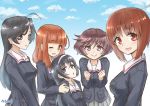  5girls akiyama_yukari black_hair brown_hair girls_und_panzer isuzu_hana long_hair multiple_girls nishizumi_miho one_eye_closed reizei_mako short_hair takebe_saori uniform yukiroku 