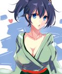  &gt;:o 1girl :o aosaki_yukina blue_eyes blue_hair blush breasts cleavage collarbone japanese_clothes kantai_collection kimono large_breasts long_sleeves short_hair solo souryuu_(kantai_collection) triangle_mouth twintails two_side_up upper_body wide_sleeves 