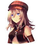  1girl alisa_ilinichina_amiella blue_eyes breasts god_eater hat highres large_breasts long_hair silver_hair simple_background solo upper_body white_background 