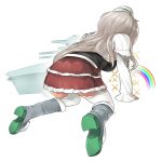  1girl akihara_nakuru all_fours anchor ashita_no_joe breasts from_behind hat kantai_collection large_breasts light_brown_hair long_hair mini_hat miniskirt pleated_skirt pola_(kantai_collection) rainbow red_skirt rumredda shirt skirt sparks thigh-highs wavy_hair white_legwear white_shirt 