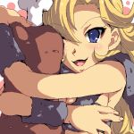  1girl ayla_(chrono_trigger) bandeau blonde_hair blue_eyes breasts chrono_trigger curly_hair enoo fur_trim long_hair lowres solo 