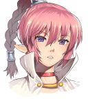  1girl blush braid cape chrono_trigger flea_(chrono_trigger) long_hair nagase_haruhito open_mouth pink_hair pointy_ears ponytail single_braid solo 