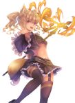  1girl animal_ears blonde_hair fantasy_earth_zero midriff ryouku short_hair solo tail thigh-highs violet_eyes 