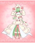  1girl absurdres alcremie alcremie_(cosplay) alcremie_(strawberry_sweet) alcremie_(vanilla_cream) artist_name blush bob_cut boots bow capelet closed_mouth clothed_pokemon commentary_request cosplay footwear_bow frilled_capelet frilled_skirt frills full_body gardevoir gloves green_hair hair_between_eyes hand_on_own_chest hand_up hat heart heart_background highres knees_together_feet_apart looking_at_viewer meru_(mer_milky77) outline partial_commentary pink_background pink_bow pink_footwear pink_thighhighs pokemon pokemon_(creature) red_eyes short_hair showgirl_skirt signature skirt solo standing thigh-highs twitter_username white_outline yellow_capelet yellow_gloves yellow_headwear yellow_skirt 