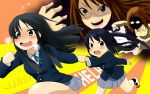  3girls akiyama_mio bad_id black_hair blue_eyes blush brown_eyes brown_hair glasses k-on! long_hair multiple_girls nakano_azusa school_uniform skirt tears tsuchifumazu twintails uwabaki wallpaper yamanaka_sawako yellow_eyes 