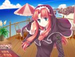  33paradox beach cloud eiyuu_densetsu falcom flower green_eyes highres long_hair nun payot red_hair ries_argent sky smile solo sora_no_kiseki veil 