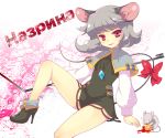  animal_ears bad_id blood cheese grey_hair high_heels highres jewelry mouse mouse_ears mouse_tail nazrin necklace red_eyes russian shoes sokomushi solo tail touhou 