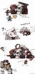  1boy 6+girls admiral_(kantai_collection) ahoge airfield_hime battleship-symbiotic_hime black_hair black_legwear blush blush_stickers breasts brown_hair chibi claws detached_sleeves double_bun dress gothic_lolita hairband headgear hiei_(kantai_collection) highres horn horns isolated_island_oni japanese_clothes kantai_collection kongou_(kantai_collection) large_breasts lolita_fashion long_hair military military_uniform multiple_girls naval_uniform nontraditional_miko open_mouth pale_skin pantyhose red_eyes runway seaport_hime shinkaisei-kan short_hair sideboob smile t-head_admiral tanaka_kusao tone_(kantai_collection) translation_request uniform very_long_hair white_hair wo-class_aircraft_carrier 
