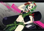  bandages blue_eyes bokura_no_16bit_warz_(vocaloid) camouflage chan_co chroma_of_wall dutch_angle fingerless_gloves goggles green_hair gumi hand_on_hip military military_uniform nail_polish navel open_mouth short_hair vocaloid 