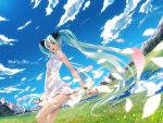  cloud green_hair hatsune_miku highres long_hair nature outdoors petals redjuice sky twintails vocaloid wallpaper world_is_mine_(vocaloid) 