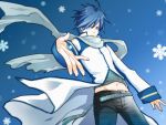  blue blue_eyes blue_hair kaito scarf short_hair snowflake vocaloid 