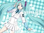  hand_on_headphones hatsune_miku headphones iga_tomoteru project_diva school_uniform seifuku twintails vocaloid 